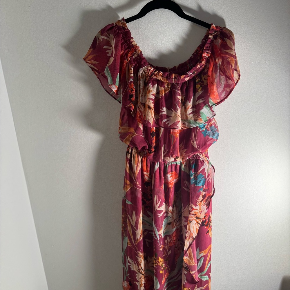 Express Burgundy Floral High Low Maxi Dress